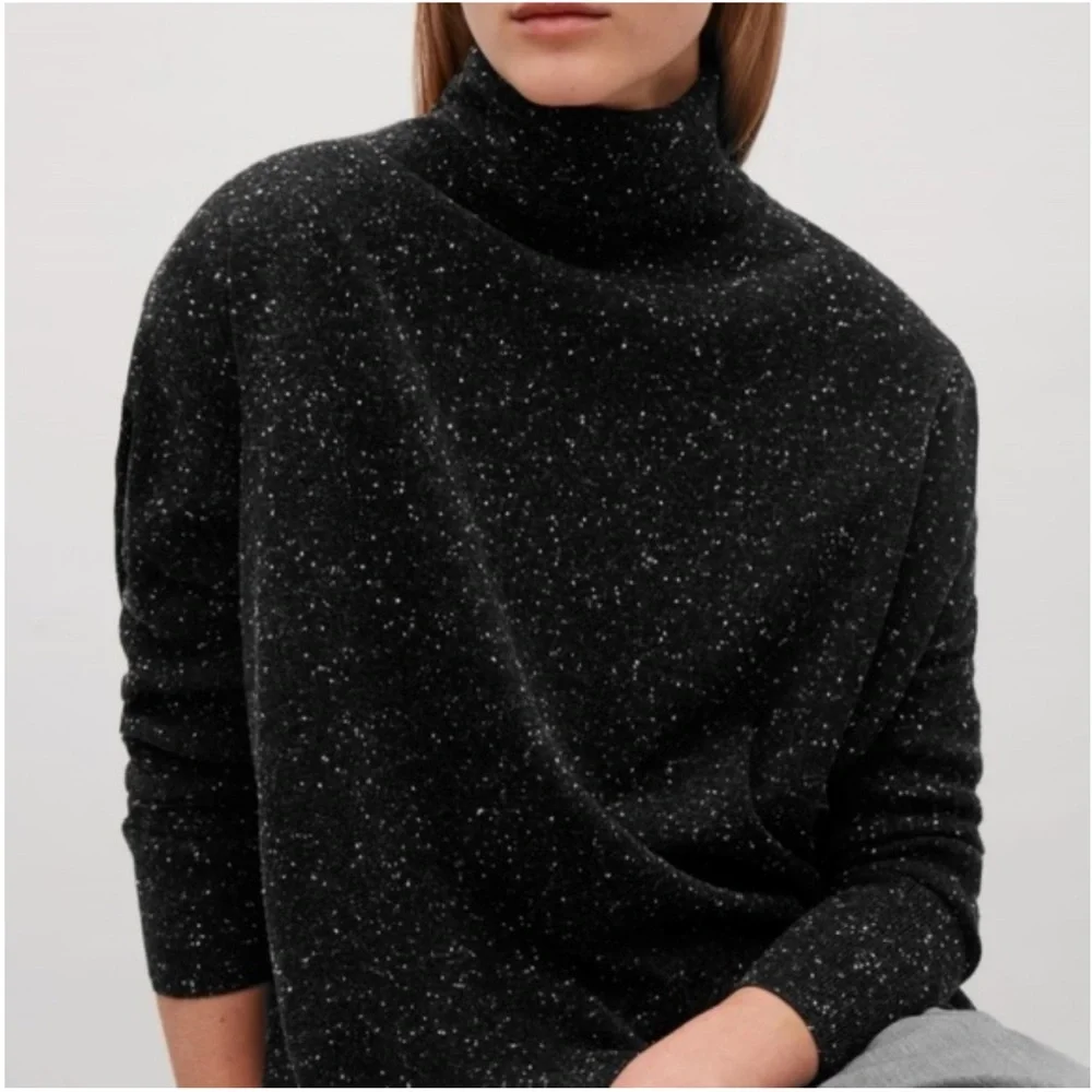 COS Merino Wool Dark Grey Marled Oversized Turtleneck Sweater Small - Picture 7 of 7